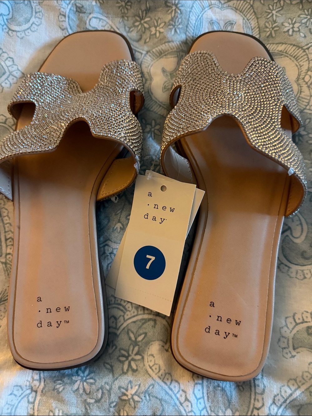 a new day Metallic Silver Crystal-Embellished Slide Sandals